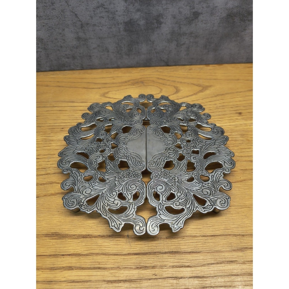 Vintage Silver Plated Footed EXPANDABLE TRIVET 8-11 Hot Plate Holder Trivet 8"